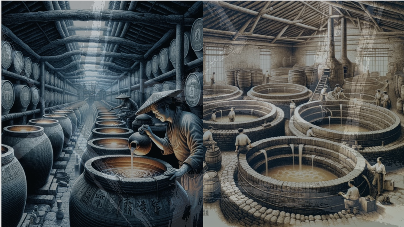 혼합물은 발효 구덩이로 옮겨져 배치의 특정 요구 사항에 따라 한 달에서 몇 달까지 유지됩니다. 이 혼합물을 벽돌이나 돌로 쌓은 발효 구덩이에 넣고 약 30일 동안 유지합니다. 이 과정에서는 혼합물이 숙성, 전환되어 풍미가 발달합니다.